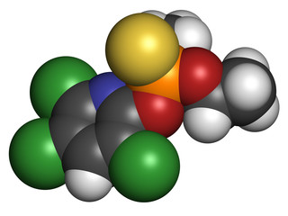 Chlorpyrifos organophosphate pesticide molecule.