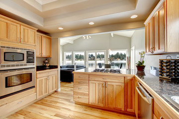 Bright wood kitchen and dining area