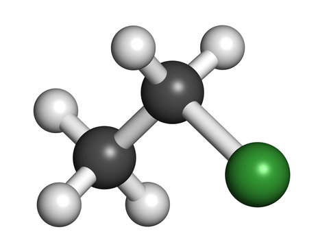 Chloroethane (ethylchloride) Molecule.