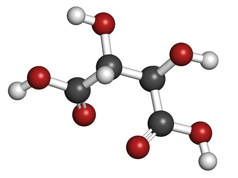 Tartaric acid (dextrotartaric acid) molecule.