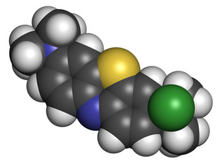 Methylene blue (methylthionium chloride) dye molecule.