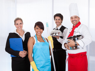 Diverse group of smiling workers