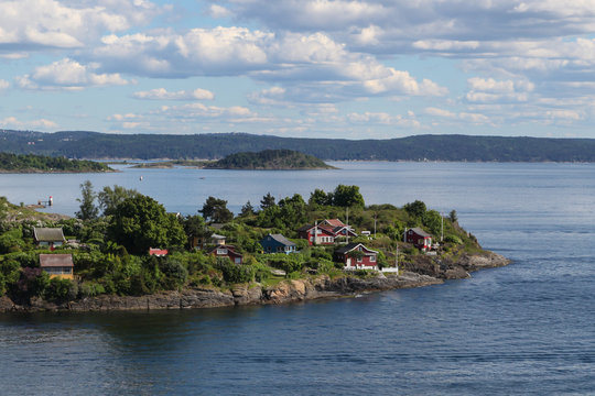 Houses on an island in the Oslo fjord, Norway