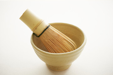 Bamboo tea whisk, close up, white background