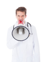 Male Doctor Shouting Through Megaphone