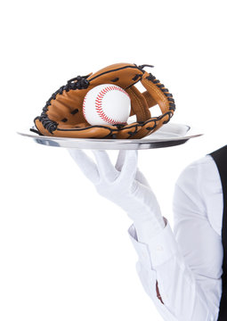 Waiter Carrying Baseball And Catcher's Mitt