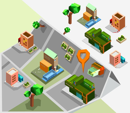 Isometric town map creation kit set