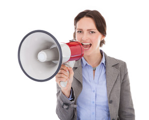 Businesswoman Shouting Through Megaphone