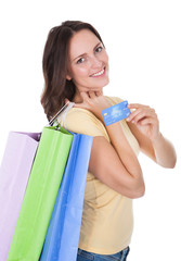 Woman With Shopping Bags Holding Credit Card