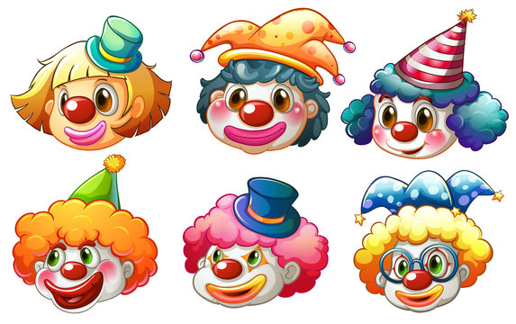 Different faces of a clown