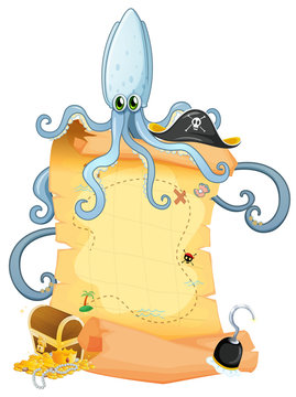 A treasure map with a big octopus