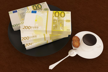 Money  on dish and coffee