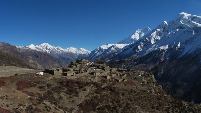 Beautiful old village on a hilltop near Manang