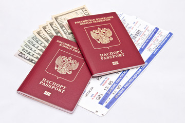 International passport, cash and tickets  on airplane