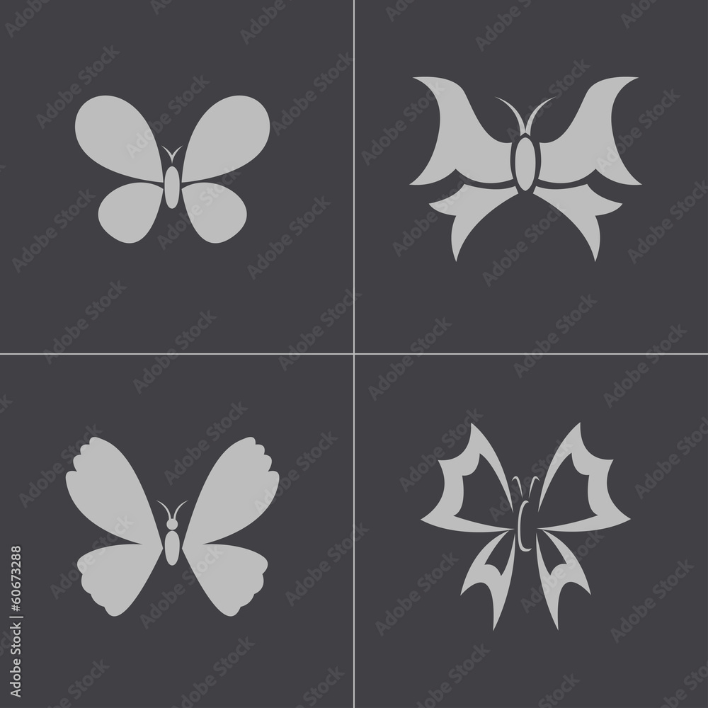 Wall mural Vector black buttefly icons set