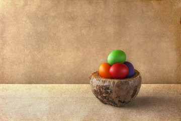 background colorful Easter eggs basket