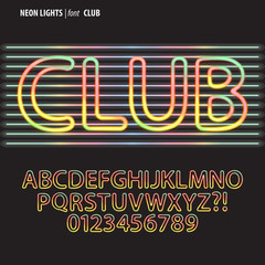Colorful Neon Lights Alphabet and Digit Vector
