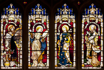 Stained Glass window in Wadham College Chapel, Oxford - obrazy, fototapety, plakaty