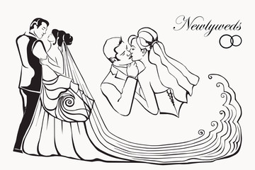 newlyweds. silhouettes of people.