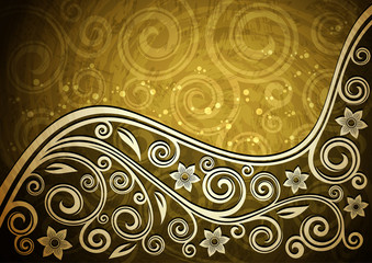 Abstract gold vector floral illustration.