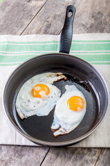 fried eggs in a pan