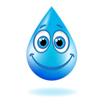 Blue shiny water drop with eyes and a smile