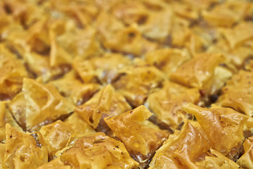 baklava, delicious oriental desert with nuts and honey syrup
