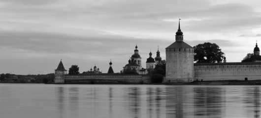 Russian orthodox monastery on the lake shore