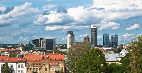 Vilnius City Old Town and Modern Buildings in the Horizon