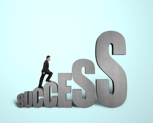 Businessman climbing on  3d word 