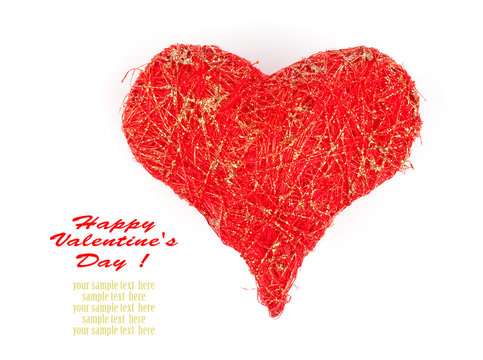 heart made of red threads, over white background