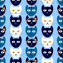 Fotobehang Seamless pattern with cute kitty heads © paw