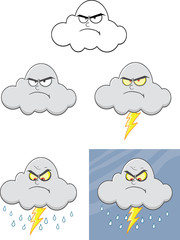 Angry Cloud Cartoon Mascot Characters. Collection Set
