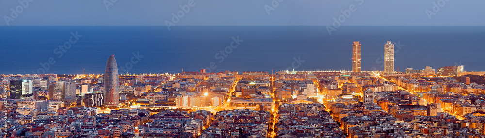 Wall mural barcelona skyline panorama at the blue hour - Wall murals