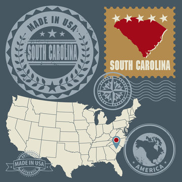Abstract post stamps set South Carolina, USA, vector