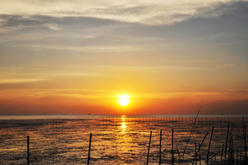 Naklejka na ściany i meble Sunset view from the sea coast