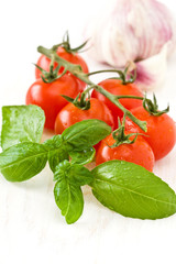 fresh basil and cherry tomatoes