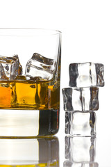 whiskey with ice in glass