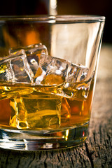 whiskey in glass with ice