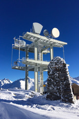 Communication antenna tower in the high mountains