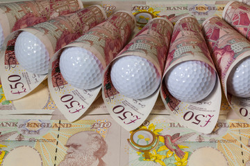 British pounds and golf balls