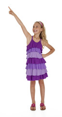 Little Girl Pointing Upward on White Background