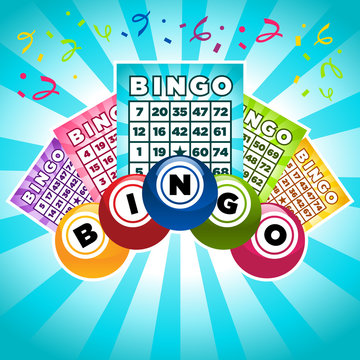 Colorful illustration of bingo cards and balls