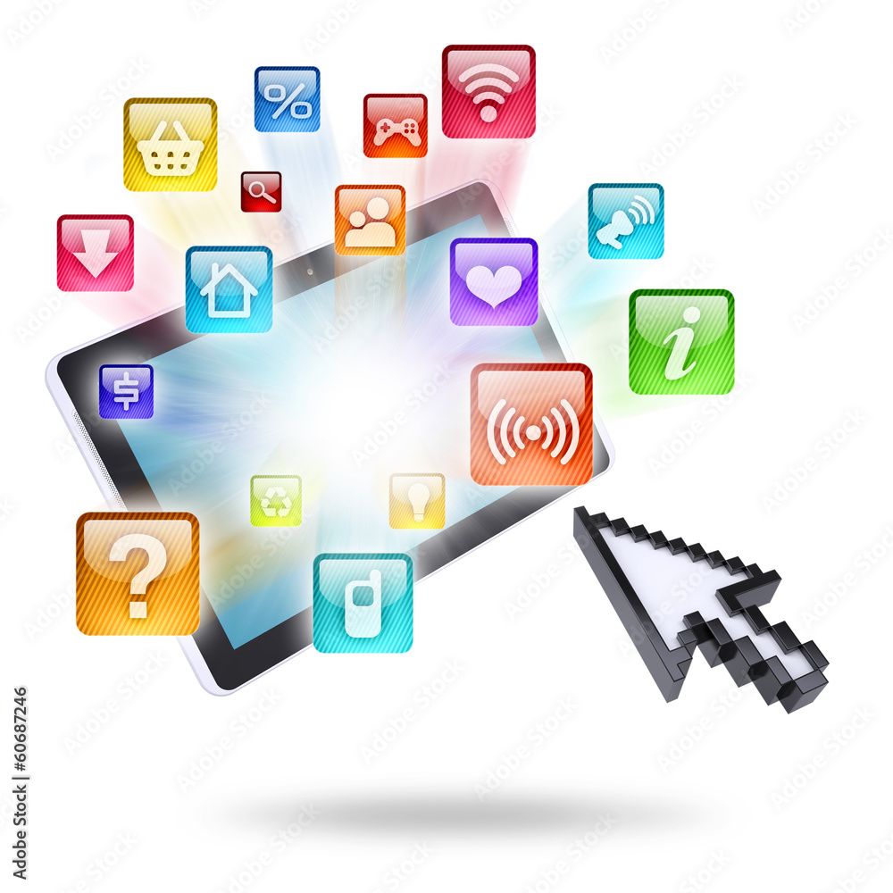 Poster tablet computer and application icons