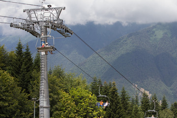 cable way in the summer mountains