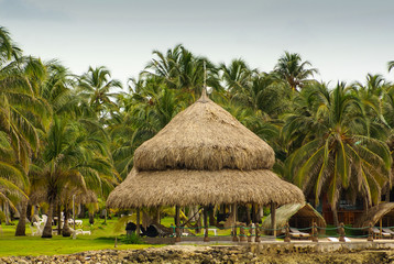 Plakat tradycyjny dom na wyspie Mucura, Kolumbia