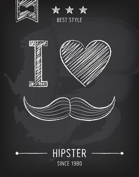 Hipster background, mustaches, chalkboard