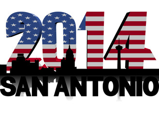 San Antonio skyline with 2014 American flag text illustration