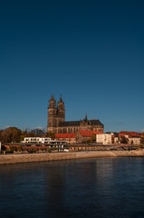Fototapeta premium Cathedral of Magdeburg at river Elbe, Germany, Autumn 2013