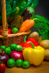mix of season vegetables in wicker basket